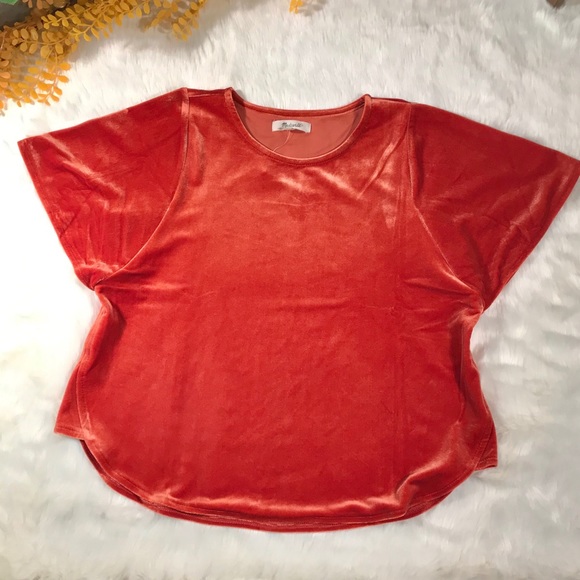NEW Madewell Velvet Butterfly Top in Dark Cinnabar - Picture 3 of 5
